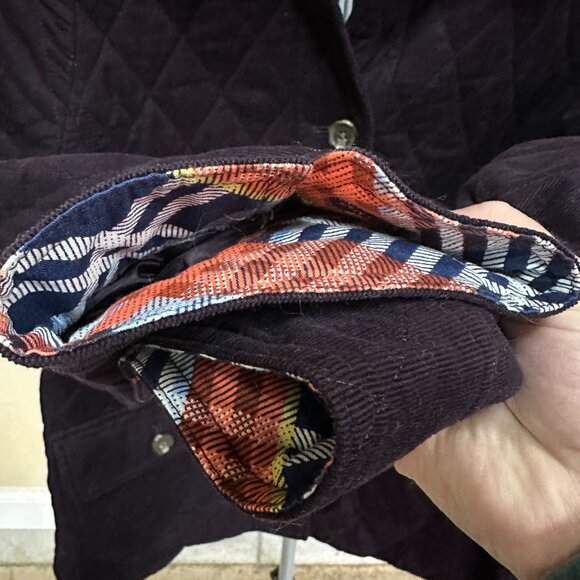 Talbots Quilted Corduroy Coat in Dark Purple with Plaid Accents, Size Medium - Picture 8 of 10